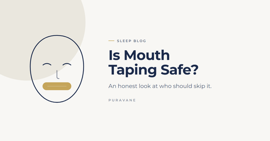 Illustration of a sleeping face wearing a rounded rectangular mouth strip — Is Mouth Taping Safe? An Honest Look at Who Should Skip It
