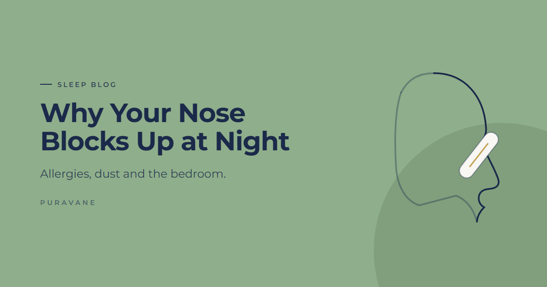 Illustration of a face in profile wearing a nasal strip — Why Your Nose Blocks Up at Night: Allergies, Dust and the Bedroom