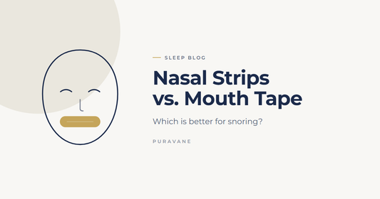 Illustration of a sleeping face wearing a rounded rectangular mouth strip — Nasal Strips vs. Mouth Tape: Which Is Better for Snoring?