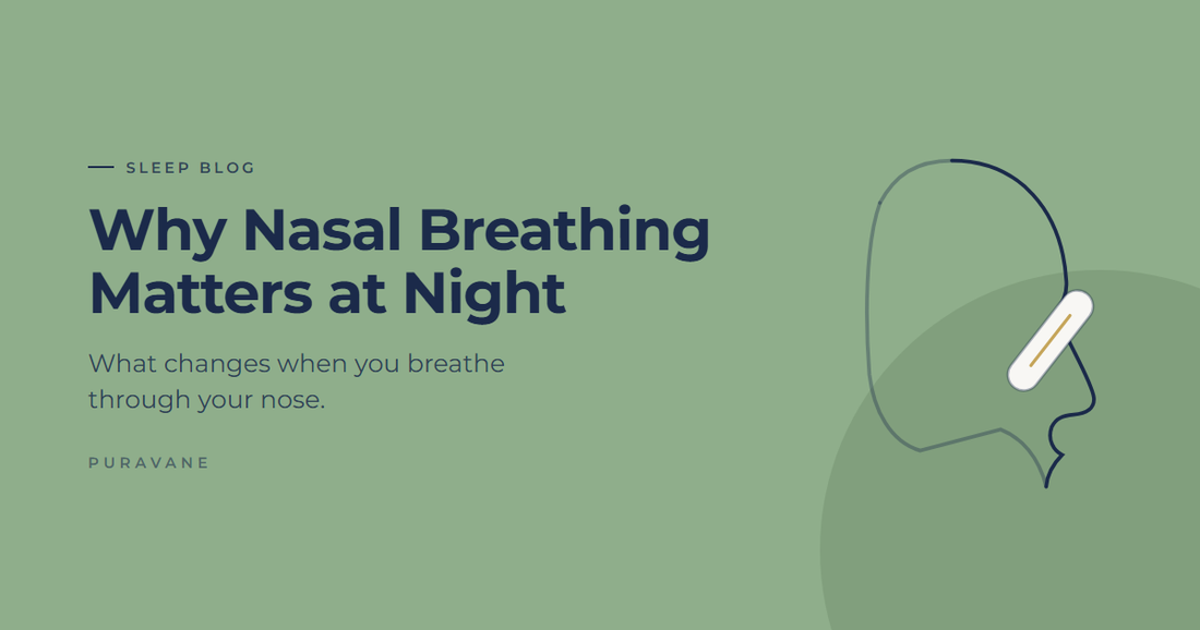 Illustration of a face in profile wearing a nasal strip — Why Nasal Breathing Matters at Night