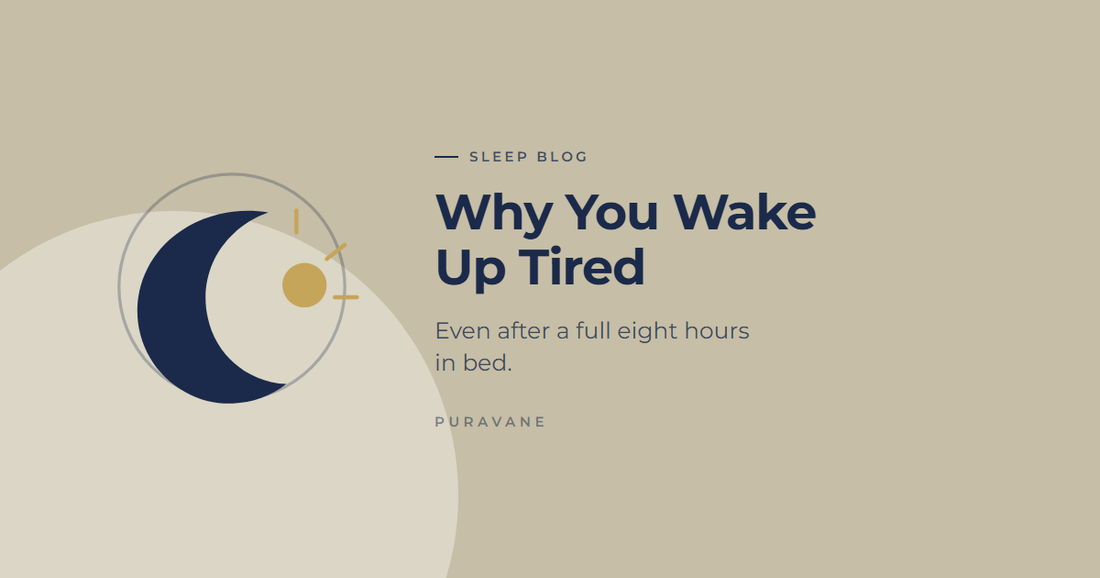 Illustration of a crescent moon and rising sun — Why You Wake Up Tired Even After Eight Hours
