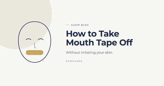 Illustration of a sleeping face wearing a rounded rectangular mouth strip — How to Take Mouth Tape Off Without Irritating Your Skin