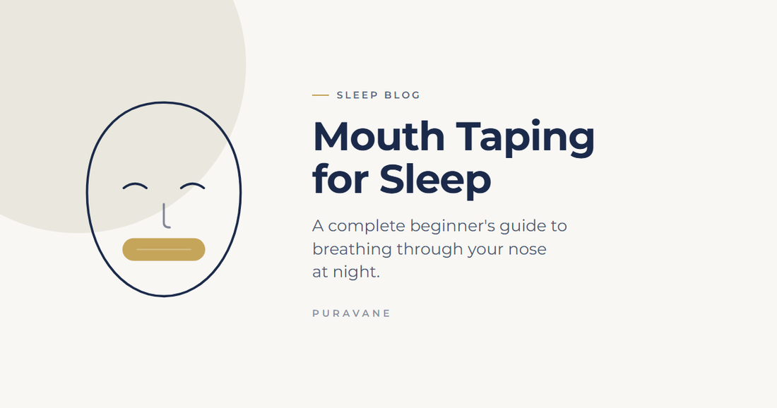 Illustration of a sleeping face wearing a rounded rectangular mouth strip — Mouth Taping for Sleep: A Complete Beginner’s Guide