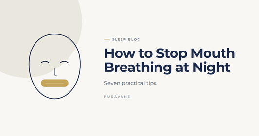 Illustration of a sleeping face wearing a rounded rectangular mouth strip — How to Stop Mouth Breathing at Night: 7 Practical Tips